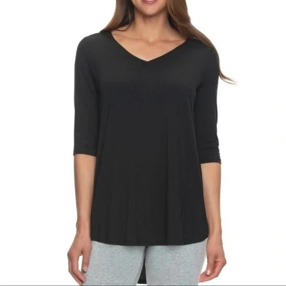 FELINA Modal V-Neck Tunic Top Half Sleeve Hi Low Hem Stretch - Black - NWT - Picture 1 of 3